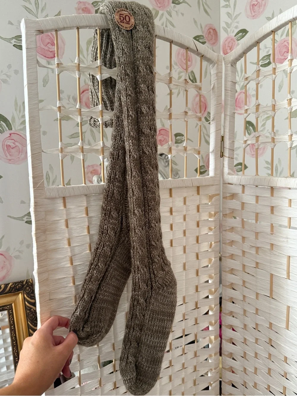 Cable-Knit Over-the-Knee Socks in Taupe - NEW W/Tags